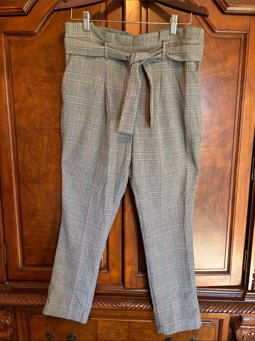 Plaid Paperbag Waist Trousers in Plaid Size Medium
